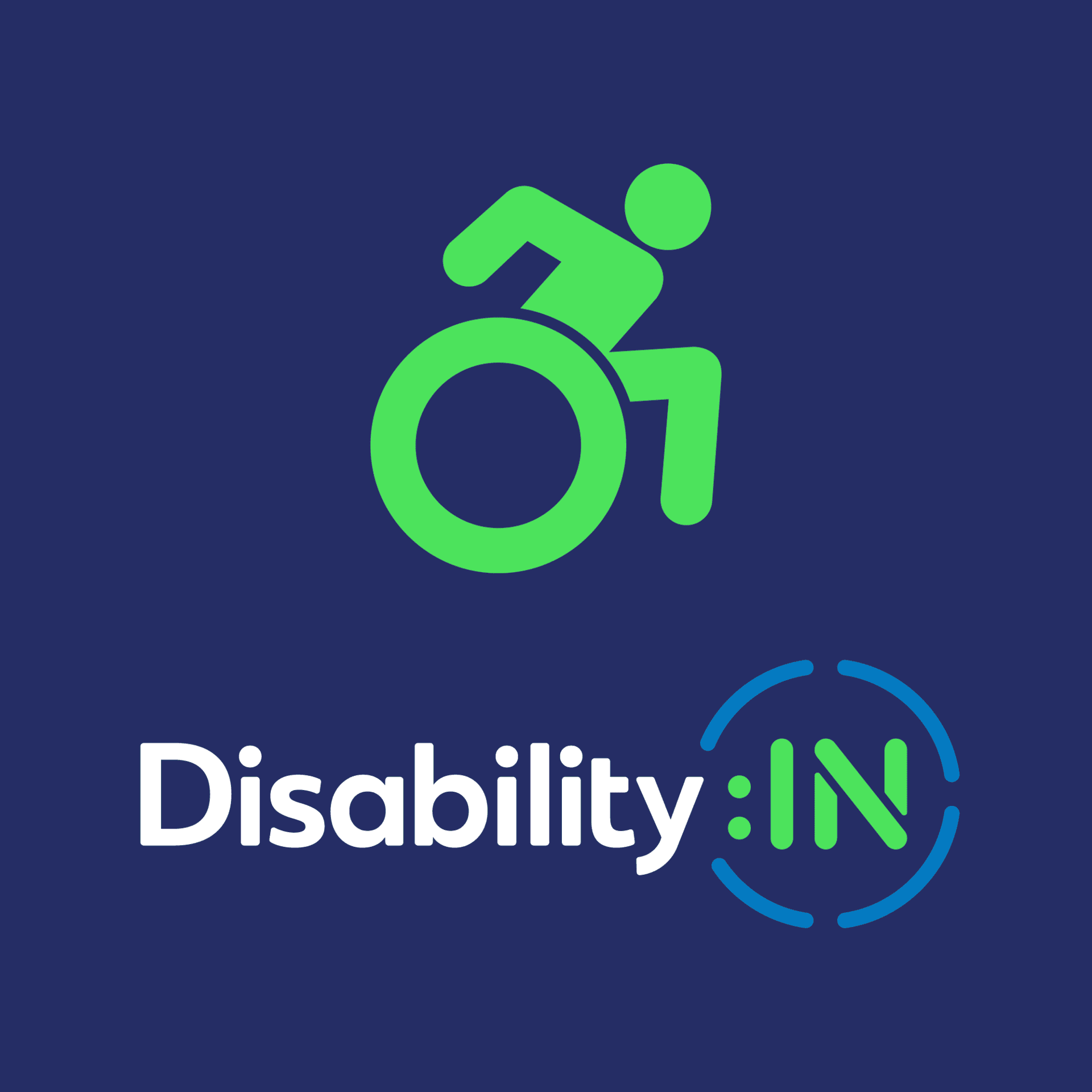 Disability in logo on a blue background.