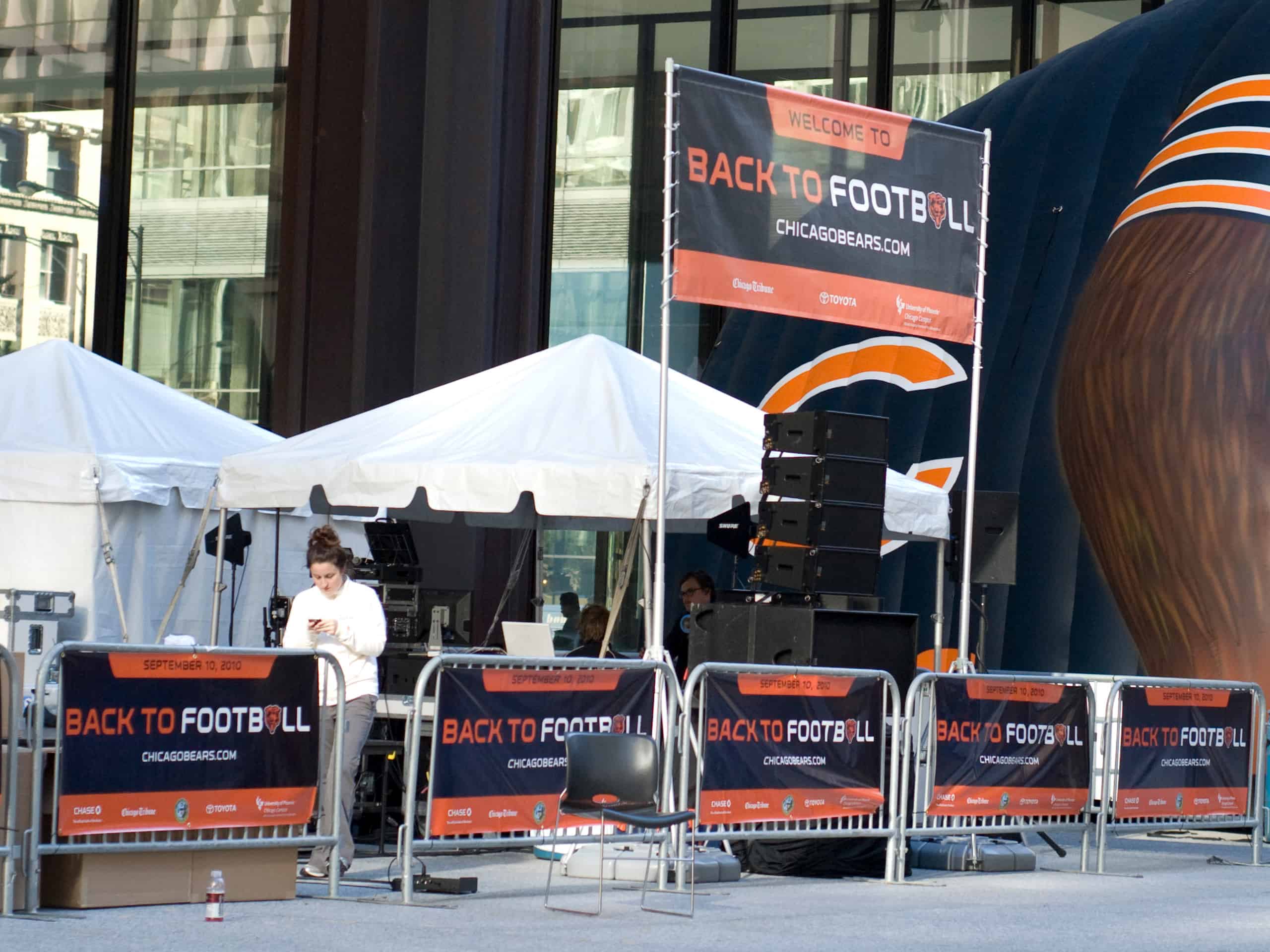 Chicago Bears branded posters and signage.