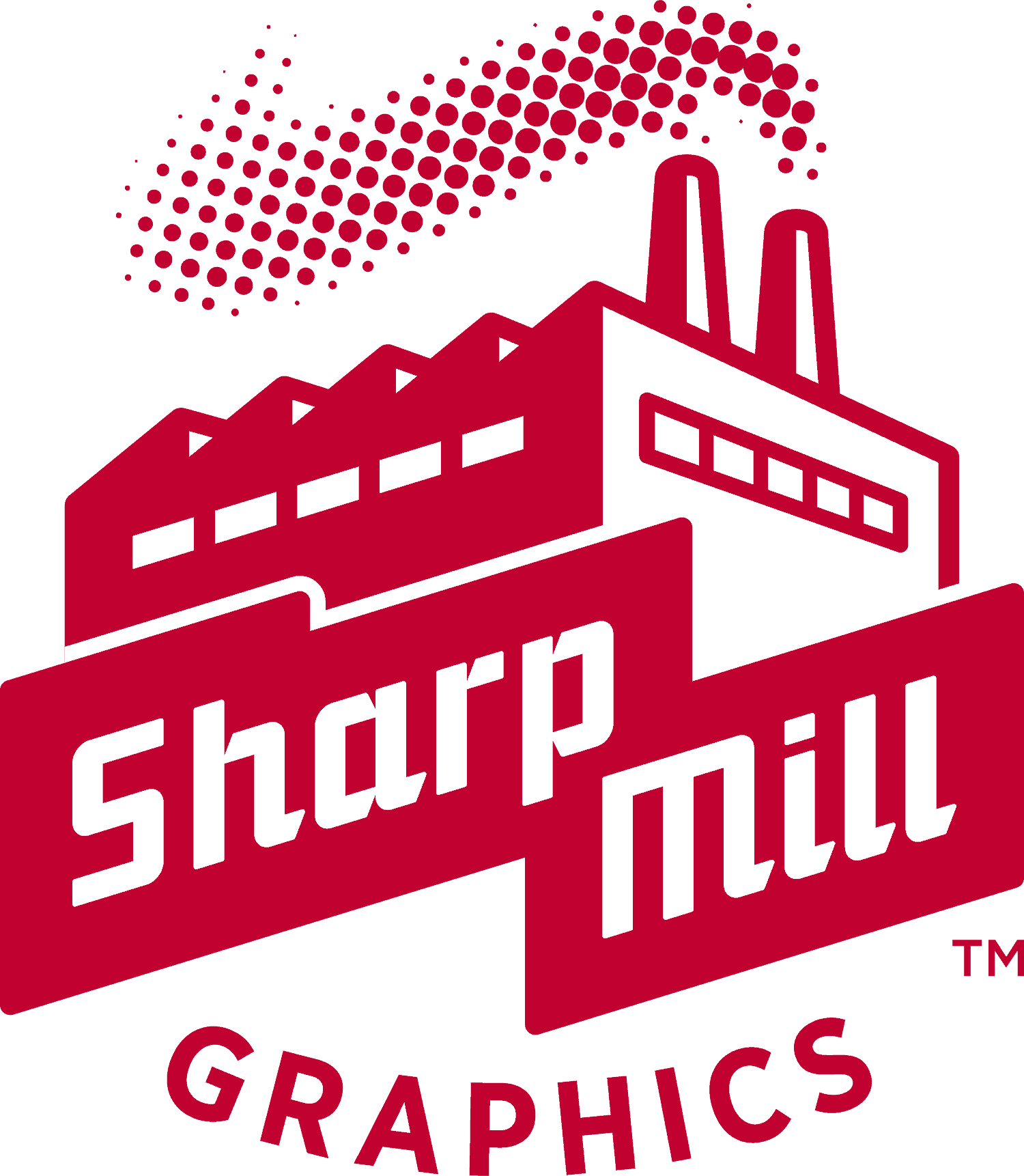 Sharp mill logo on a red background.