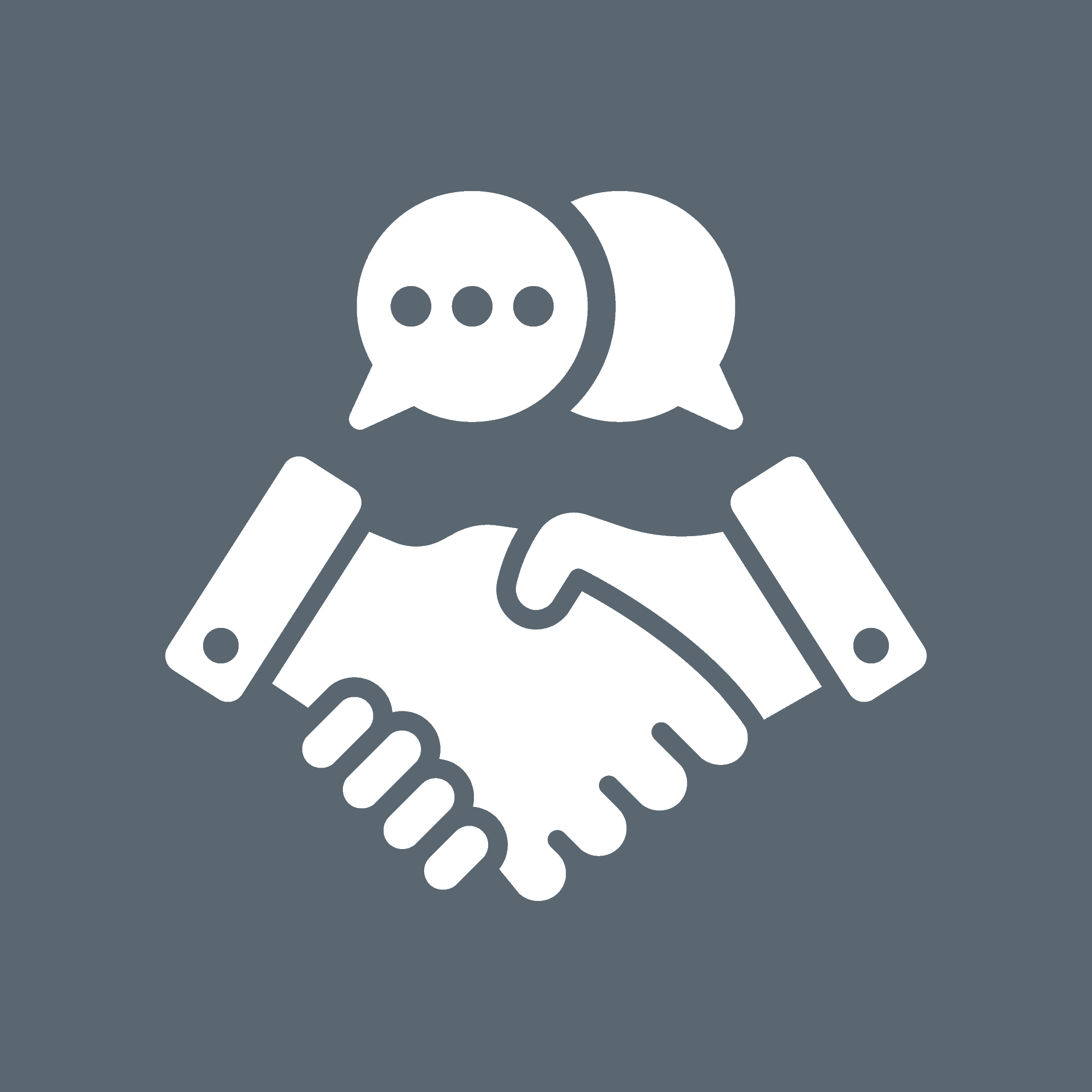 A Tinley Park handshake with speech bubbles on a gray background.